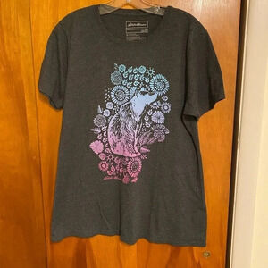 Eddie Bauer Women’s 2XL- Gray Short Sleeve Crew Neck T-Shirt Graphic Bear